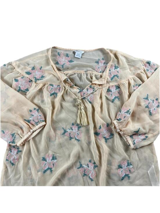 Ariat Tops - Ariat Women's Roxanne Embroidered Blouse S Boho Floral Sheer Tassel Top